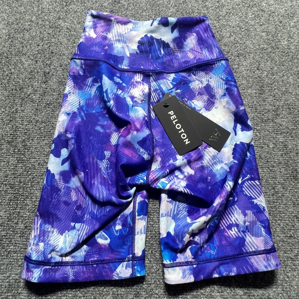 Peloton x WITH Wear It To Heart Blue Moves High Waist Bike Shorts XS Purple New - Picture 8 of 11